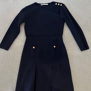 Zara Navy Blue Formal Dress with Gold Accents